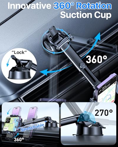 YRU Upgraded Universal Car Phone Holder Mount【360°Rotatable & Strong Suction】 Cell Phone Car Dashboard Windshield Phone Holder Dash Vent Stand for iPhone 17 16 Pro Max Samsung Truck, Star Blue - color: Star Blue