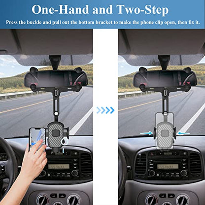Car Phone Holder for Rearview Mirror, 360 Rotatable and Retractable, Fits 4.0-7.0 Inch Smartphones, Mirror-Black - style: Car Phone Holder for Rearview Mirror