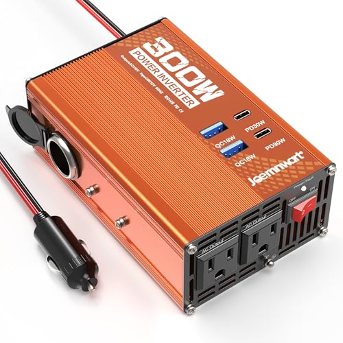 300W Car Power Inverter - DC 12V to 110V AC Converter with Fast Charging - 2 USB-A(18W), 2 USB-C(PD30W), and Cigarette Lighter Outlet Portable Car Charger - size: 300W