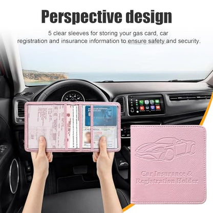 Kewucn Car Registration and Insurance Card Holder, Premium Leather Glove Box Organizer, Magnetic Closure Auto Document Holder for Driver License and Cards, Perfect for Most Cars - color: Small-Pink