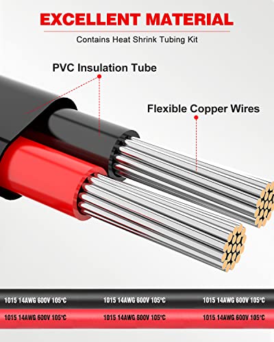 NAOEVO 14 Gauge Wire 2 Conductor, 14 Gauge Automotive Wire 12V Cable, 15FT - size: 15ft, style: 2C-14AWG
