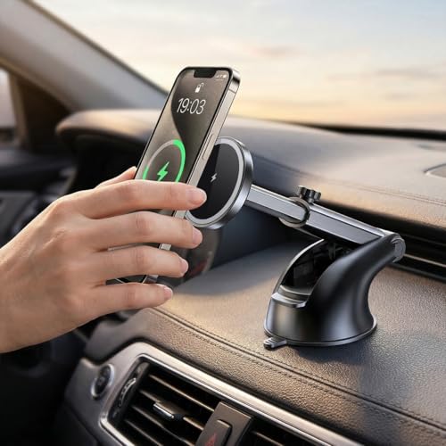 15W Car Mount Charger, Magnetic Wireless Suction Cup Vehicle Dashboard Cell Phone Holder with Air Vent Clip, Automotive Interior Windshield Smartphone Charger Mount, Universal Fit (Style C) - color: Style C