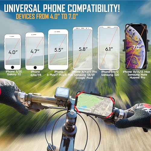 TruActive Premium Bike Phone Mount Holder | Universal Cell Phone Mount for 4"-7" Phones | Includes 6 Reusable Color Bands | Tool Free Handlebar Mount for Bicycle, Motorcycle, Electric Scooter, ATV - style: Bike Phone Mount