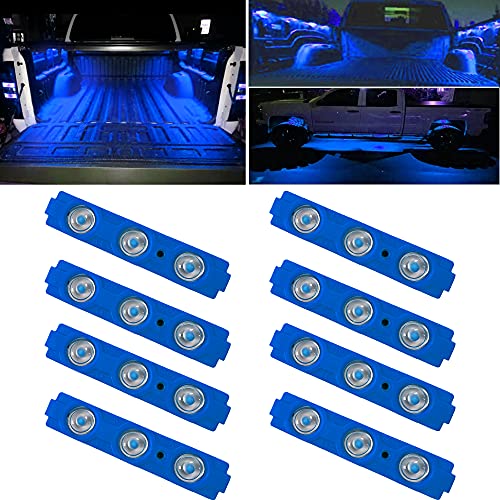 8PCS Blue Led Truck Bed Lights Kit,Pickup Bed Lighting Kit,Rock Light with w/Switch,IP68 Waterproof for Car Underglow,Cargo Bed,Foot Wells,Side Marker,Rail Light,Rear Work Box Lighting Kit