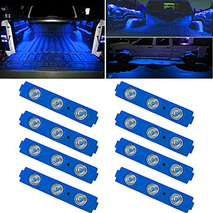 8PCS Blue Led Truck Bed Lights Kit,Pickup Bed Lighting Kit,Rock Light with w/Switch,IP68 Waterproof for Car Underglow,Cargo Bed,Foot Wells,Side Marker,Rail Light,Rear Work Box Lighting Kit