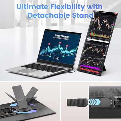 Teamgee 15.6" Laptop Screen Extender, Slim & Lightweight Portable Monitor for Laptop (Fits 13-17"), Full HD IPS, 360° Rotating Stand, USB-C Plug & Play, RGB Lighting, Thin Bezels - size: 15.6"