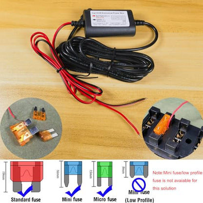 Gebildet Dash Cam Hardwire Kit, Mini USB Port, DC 12V - 24V to 5V/2.5A Max Car Charger Cable kit with Fuse, Low Voltage Protection for Dash Cam Cameras - style: Mini USB with 2 Wire
