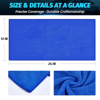 3 Pack Microfiber Cleaning Cloth Towels Blue - 12x24 Inch Micro Fiber Towels Car Detailing Weave Grime & Liquid for Streak-Free Mirror Shine Car Accessories for Men