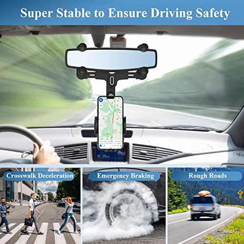 Car Phone Holder for Rearview Mirror, 360 Rotatable and Retractable, Fits 4.0-7.0 Inch Smartphones, Mirror-Black - style: Car Phone Holder for Rearview Mirror