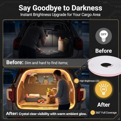 Car Cargo Area LED Light Strip, 13.12Ft Trunk Ambient Illumination Tape, Self-Adhesive Trimmable Flexible Waterproof LED Strip, Universal for Most Cars (Warm White) - color: Warm White