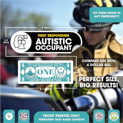 Autistic Occupant Car Sticker | 2 Pack Autism Awareness Accessories | Child Safety Decal, Bumper Car Sign | Permanent Glossy UV Resistant Vinyl | Autistic Occupant on Board Small Sign (Black Large) - color: Black Large