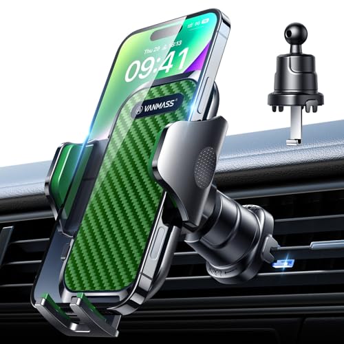 VANMASS Phone Holders for Your Car Ultimate Military-Grade Car Phone Holder Mount【Patent & Safety Certs】 Upgraded Shockproof Truck Air Vent Phone Mount for iPhone 17 Pro Max 16 Samsung Android,Green - color: Green