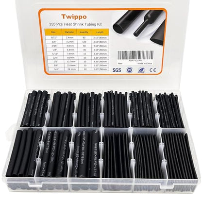 Heat Shrink Tubing Kit 355pcs Shrink Wrap Tube Waterproof Connectors - size: 355pcs Black