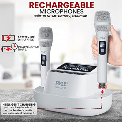 Pyle UHF Wireless Microphone System – Bluetooth Receiver with 2 Rechargeable Handheld Mics, 1200mAh Batteries, Clear Sound for Karaoke, Classroom, Office & Business Use - style: Wireless-Set of 2 Mics