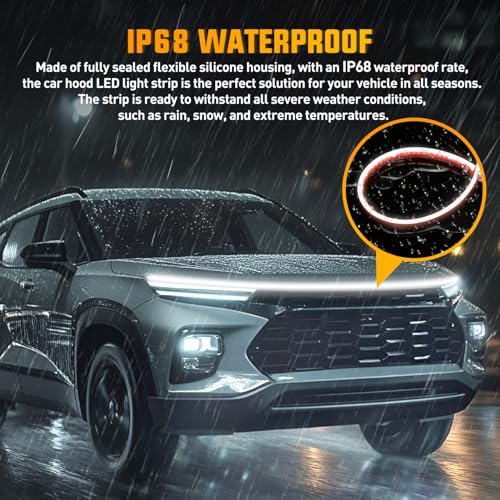 Nilight LED Hood Light Strip, 79Inch Flexible White DRL Car Hood Light - color: White, size: 79 Inch