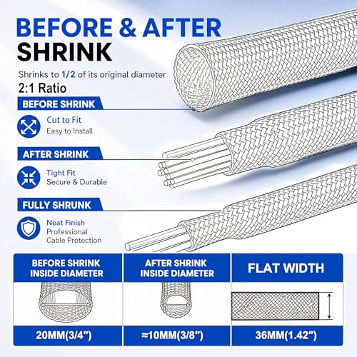 Automotive Wire Tubing, 10ft 3/4" Heat Shrink Cable Protector Cord Cover - size: 10ft - 3/4"(20mm)