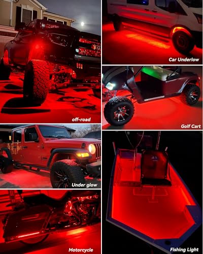 Keiurot 12V Led Light Strip for Cars 24Inch Connectable & Waterproof, 4Pack - color: Red Led Strip 24" Connectable