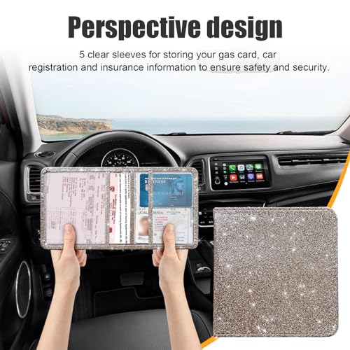Kewucn Car Registration and Insurance Holder, Leather Auto Glove Box Organizer with Magnetic Shut, Vehicle Compartment Accessories Case for Cards, Driver License & Essential Documents - color: Small-Champagne
