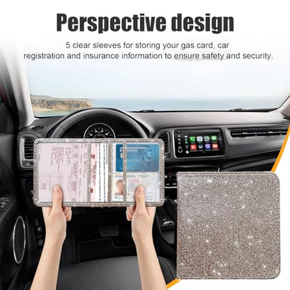 Kewucn Car Registration and Insurance Holder, Leather Auto Glove Box Organizer with Magnetic Shut, Vehicle Compartment Accessories Case for Cards, Driver License & Essential Documents - color: Small-Champagne