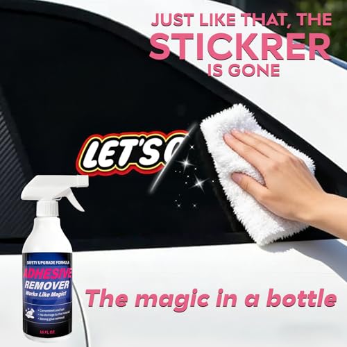 Adhesive Remover Spray for Sticky Residue - Heavy Duty Sticker Eraser for Cars Glass Plastic Metal - Cleans Decals Glue Crayon Tar Gum & Labels - Surface Safe Formula