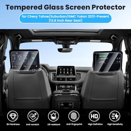 Canvcle 2PCS Rear Screen Protector for 2021-2026 Chevy Tahoe/Suburban/GMC Yukon, 12.6 Inch Rear Seat Touch Screen Protector Tempered Glass Navigation Display Screen Cover Infotainment Protective Film - size: 2021-Present Chevy Tahoe/Suburban/Yukon 12.6 In