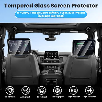 Canvcle 2PCS Rear Screen Protector for 2021-2026 Chevy Tahoe/Suburban/GMC Yukon, 12.6 Inch Rear Seat Touch Screen Protector Tempered Glass Navigation Display Screen Cover Infotainment Protective Film - size: 2021-Present Chevy Tahoe/Suburban/Yukon 12.6 In