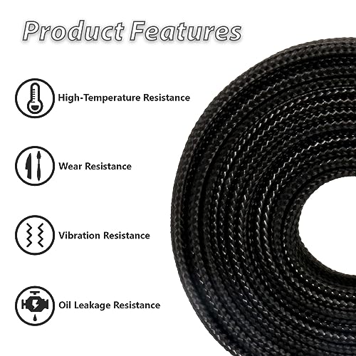 Fiberglass Heat Shield Sleeve Adjustable Hose Heat Spark Plug Wire High Temp(5 Feet-0.5''Inch/13MM) For Exhaust Insulation Thermal Wrap Roll Car Brake Line Cable Protection Tape Black - size: 1/2''X 5'