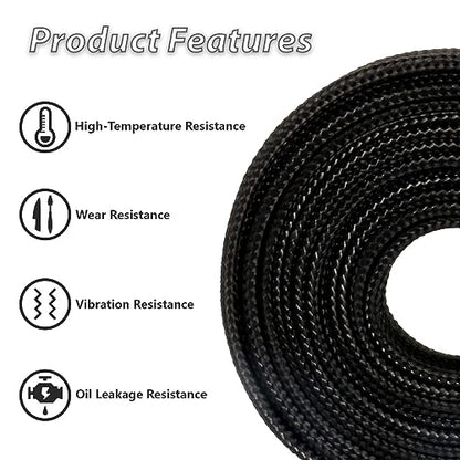 Fiberglass Heat Shield Sleeve Adjustable Hose Heat Spark Plug Wire High Temp(5 Feet-0.5''Inch/13MM) For Exhaust Insulation Thermal Wrap Roll Car Brake Line Cable Protection Tape Black - size: 1/2''X 5'