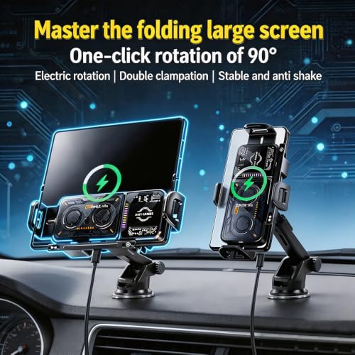 Wireless Car Charger, 2026 Upgrade 15W Fast Charging with LED Light Auto Clamping Phone Holder for iPhone 16/15/14/13 Mini Pro Max, Samsung Galaxy S25 Ultra, S24/S23 etc (Suction Cup)