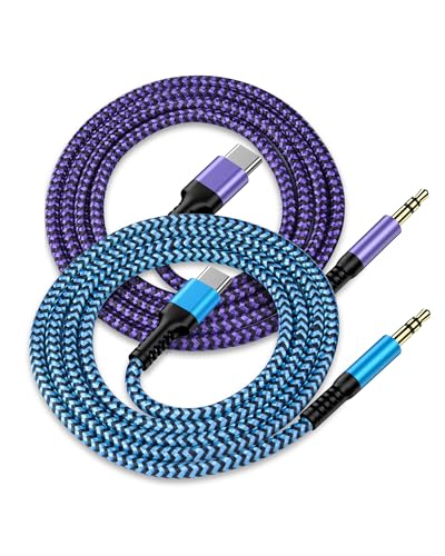 Aux Cord to USB C, 2Pack/3.3ft USB C to 3.5mm Audio Aux Jack Cable for Car - color: Blue, Purple, style: Aux Cord to USB C