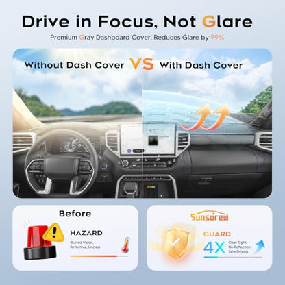 Sunsdrew Upgraded Gray Dashboard Cover for 2022-2026 Toyota Tundra Accessories,Custom Fit Dash Cover Mat Carpet Sunshade Pad UV Protection Anti-Glare Non-Slip【Sensor Friendly】 - size: 22+Tundra Dash Cover(Gray)