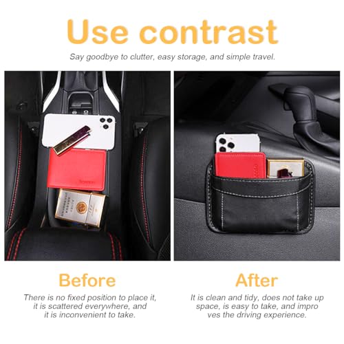 Osilly Car Seat Side Pocket Organizer, PU Leather Pen Phone Sunglasses Holder Tray Pouch Seat Gap Filler, Mini Storage Bag Car Interior Accessories for Auto Seat Door Window Console (Beige)