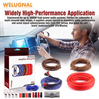 0 Gauge Amplifier Wiring Kit 3000W,Complete Car Audio Install kit with 17FT 0 AWG CCA Power Cable,RCA Cable & Speaker Wire,100A Fuse Holder,OFC Ground | for Subwoofer Amp Installation - size: 0 Gauge