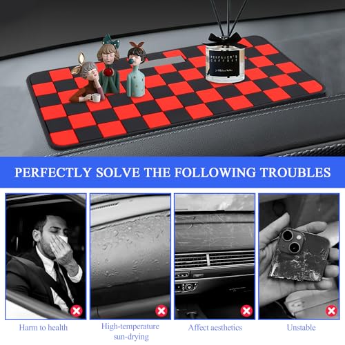 Wuyaoyao 2PCS Car Dashboard Anti Slip Mat, 12.2"×8.3" Non-Slip Dashboard Sticky Pad, PVC Car Dash Gripping Mat, Multifunctional Auto Grip Mat for Phones Sunglasses Keys Electronic Devices (Red) - color: Red