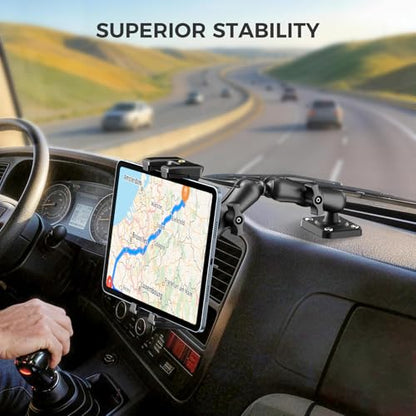 OHLPRO Tablet Mount for Truck - Heavy Duty Drill Base Tablet Holder for Car Dashboard, iPad Holder for All 5"-13" iPad Pro Samsung Galaxy Kindle fire Tablets and Car Wall etc. - 8-inch Arm - size: 8-inch Plastic Arm