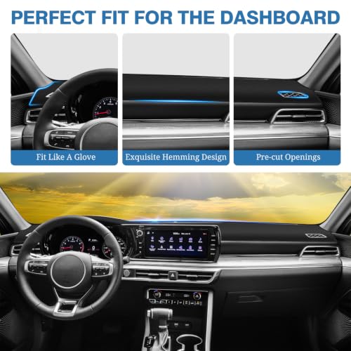 FIILINES Dash Cover Fit for 2021-2024 Kia K5 (Without HUD), Dashboard Mat Exact Fit for K5 Interior Accessories Dashboard Pad Carpet Dash Mat Sunshade Non-Slip Polyester Protector No Glare Black - size: For K5 2021-2024