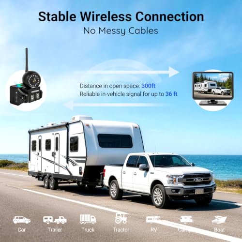 360° Adjustable Magnetic Solar Wireless Backup Camera System – 7" 1080P Touchscreen, DVR Recording, IP69K Waterproof, Auto-Sleep & Night Vision for RV, Truck, Trailer, SUV & Camper, AR4 - size: 7" 4-CAM