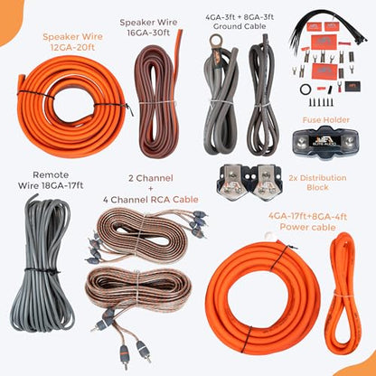 Elite Audio 4 Gauge Dual Amplifier Wiring Kit, 2000W CCA Amp Install Kit for 2 Amplifiers – EA-PRMK4 - size: 4 Gauge (Dual Amp)