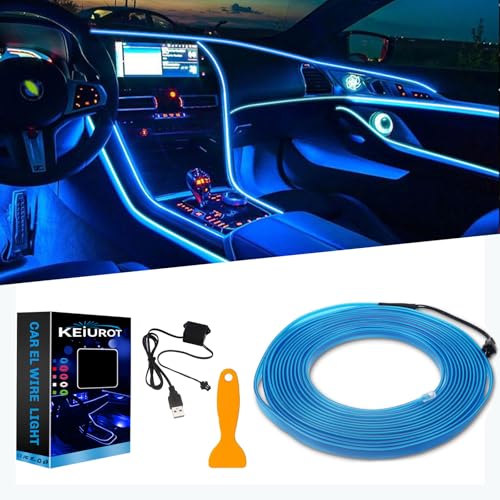 Keiurot Blue EL Wire Neon Light, 16FT USB 5V for Car Interior Trim - color: Blue