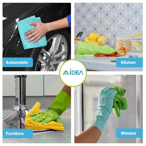 AIDEA Microfiber Cleaning Cloth 100PK, Soft Absorbent Rags, Microfiber Towels for Cars, Kitchen Towels, Dusting Cloth for Home, Window, Cleaning Supplies,12"×12" - color: Blue/Yellow