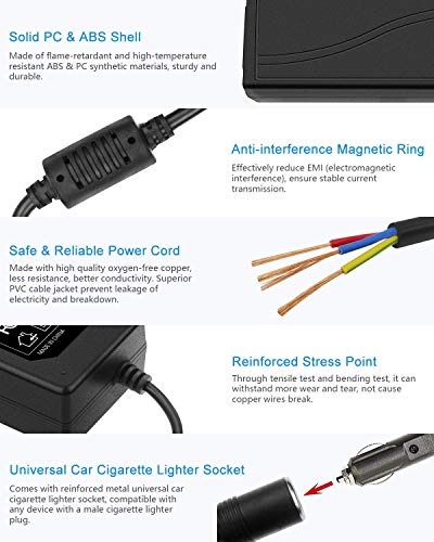 ALITOVE AC to DC Converter 12V 5A 60W 110V to 12V Converter Cigarette Lighter Adapter to Wall Plug 120V AC to DC Adapter for Small Car Vacuum Massager Fan MP3 Car Charger and Other Devices Under 60W - size: 5A (8FT Version)