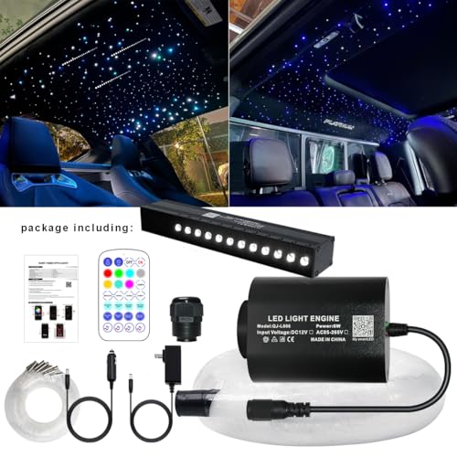 AZIMOM Mini 6W Twinkle 600pcs0.03in 13.1ft Fiber Optic Starlight Headliner+180pcs Pure White Meteor Shooting Star for Car Home, End Glow Fiber Strands Sound-Activated APP& Remote Control - size: 780pcs*0.03in*13.1ft