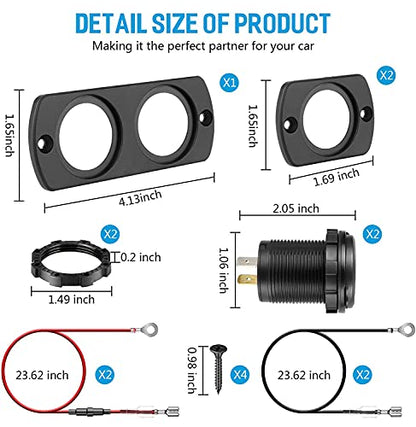 [2 Pack] 12V/24V USB Outlet with Three Extra Panels, Quick Charge 3.0 Dual USB Power Outlet with Touch Switch, Waterproof 12V/24V Fast Charge USB Charger Socket DIY Kit for Car Boat Marine, etc