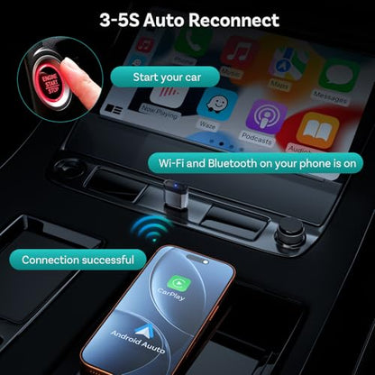 OTTOCAST Mini Nova 2-in-1 Wireless CarPlay & Android Auto Adapter, Plug & Play Convert Wired to Wireless, Fast Auto Connect, Mini USB Design, Compatible with iOS 10+ & Android 11+