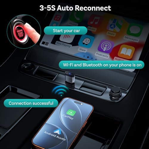 OTTOCAST Mini Nova Wireless CarPlay & Android Auto Adapter, 2-in-1 Convert Wired to Wireless, Plug & Play, Fast Auto Reconnect, Compact Mini Design for iPhone iOS 10+ & Android 11+