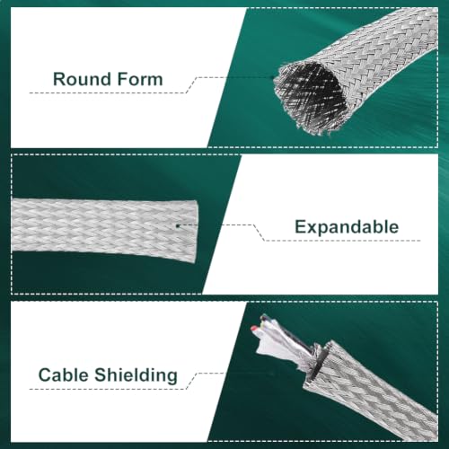 OLYCRAFT Tinned Copper Cable Sleeve Tinned Copper Wire Shielding Sleeve Metal Braid Shielding Sleeving Flexible Metal Ground Straps Expandable Cable Wire Sheathing for Protect Wiring (1/2 Inch-19.7ft) - size: 1/2 Inch