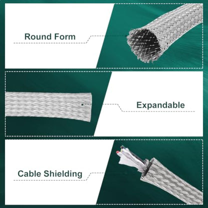 OLYCRAFT Tinned Copper Cable Sleeve Tinned Copper Wire Shielding Sleeve Metal Braid Shielding Sleeving Flexible Metal Ground Straps Expandable Cable Wire Sheathing for Protect Wiring (1/2 Inch-19.7ft) - size: 1/2 Inch