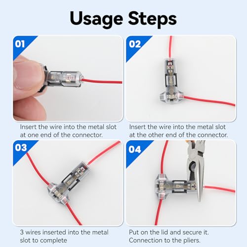 20 Pcs T-Tap Wire Connectors, 3-Way 1-Pin, 18-22 AWG - color: 1 PIN