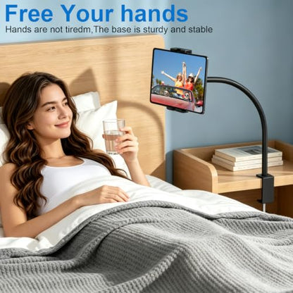 Gooseneck iPad Mount,Tablet Clamp Mount for Desk/Table/Bed/Chair/Lectern,360° Adjustable Arm iPad Mount for for Kitchen, Video Call,Reading,Work,4.7~12.9" iPad/iPhone/Nexus/LG G Pads/e-Reader/Switch