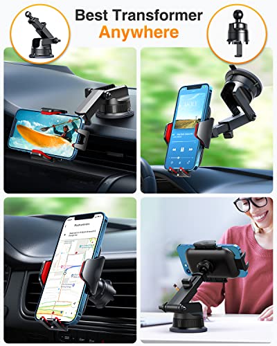 VANMASS [True Military-Grade] Car Phone Holder [Best Suction & Clip] Cell Phone Mount for Dashboard Windshield Vent Truck Cradle Dash Stand for iPhone 15 Pro Max 14 13 12 Android, Red - color: Red